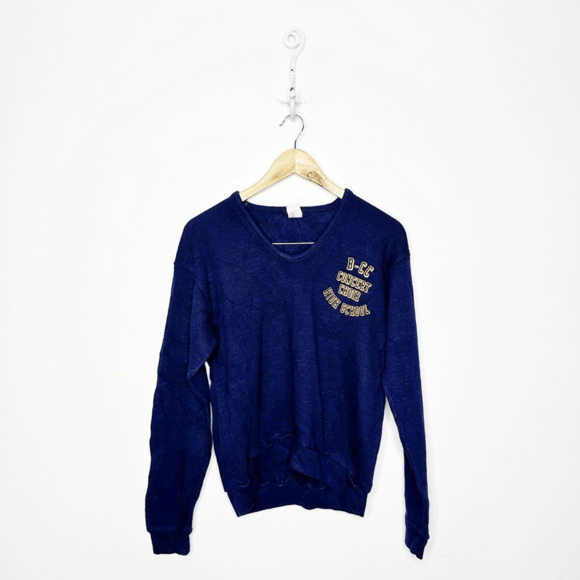 VINTAGE HIGH SCHOOL CONCERT CHOIR SWEATER navy blue knit v neck pullover M - Picture 1 of 6